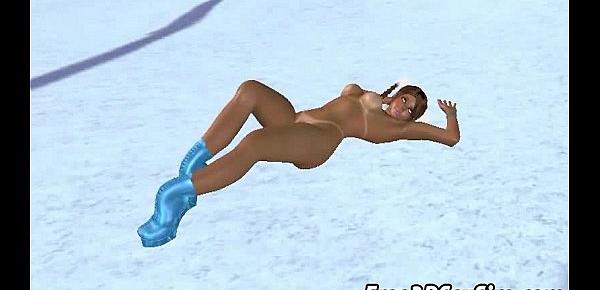  Two 3D babes getting fucked hard on a frozen beach